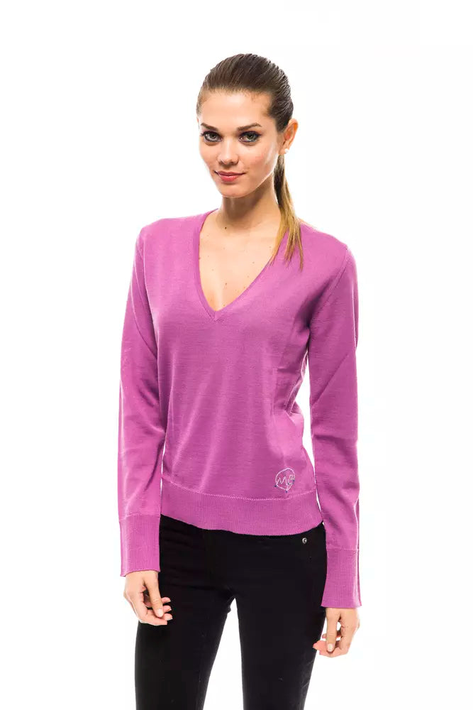 Pink Wool Women Sweater Turtle Neck Boat Neck Asymmetrical Neck