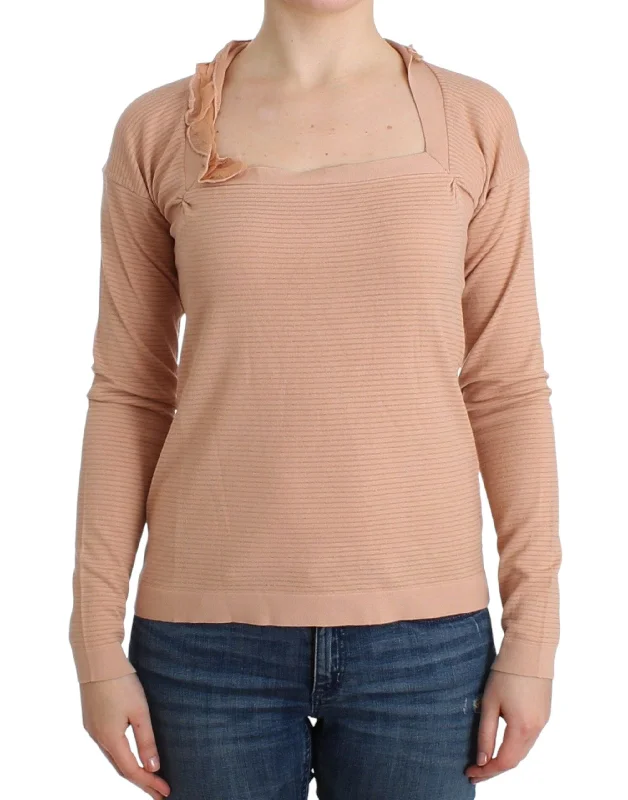Chic Striped Wool Blend Orange Sweater Cashmere Blend Cotton Blend Poly Blend