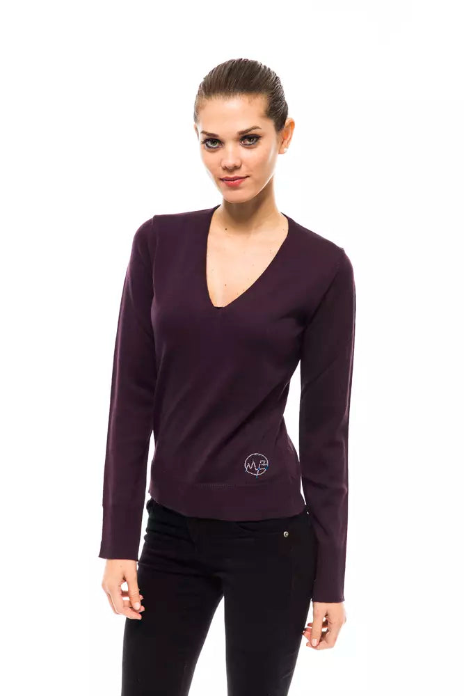 Purple Wool Women Sweater Real Fur Shearling Chenille