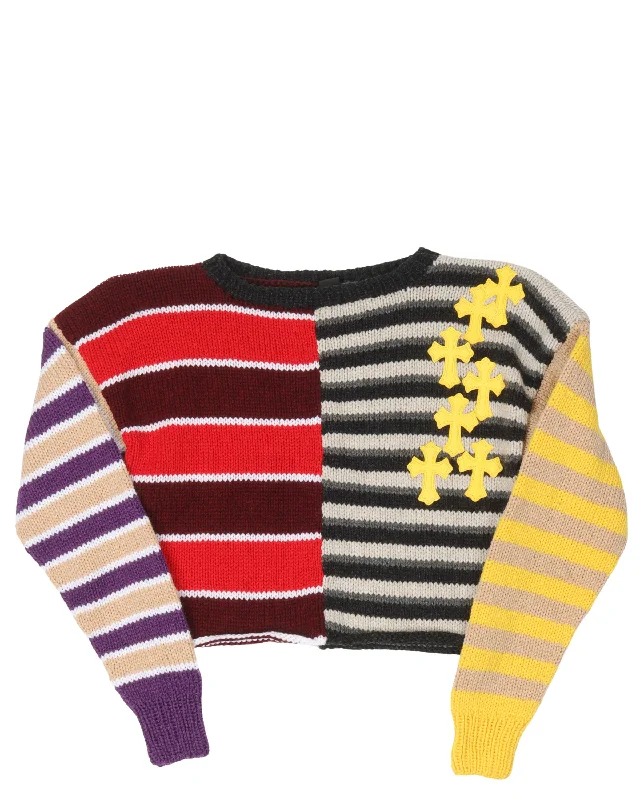 Cashmere Cross Patch Cropped Sweater Satin Fabric Silk Fabric Chiffon Fabric