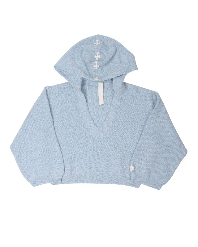 Cropped Cross Patch Hooded Sweater Hooded Caped Shawl Collar