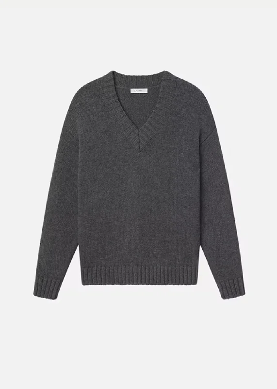 Chunky V-Neck Sweater Ribbed Striped Patterned