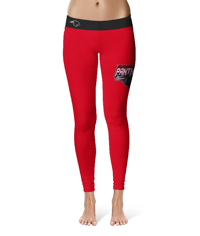 Clark Atlanta University Panthers Logo on Thigh Red Yoga Leggings for Women by Vive La Fete Stylish Stretch-Waist Leggings