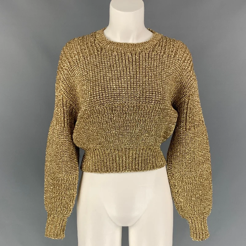 COMME des GARCONS Size M Gold Knitted Metallic Cropped Sweater Welt Pockets Slit Pockets Flap Pockets