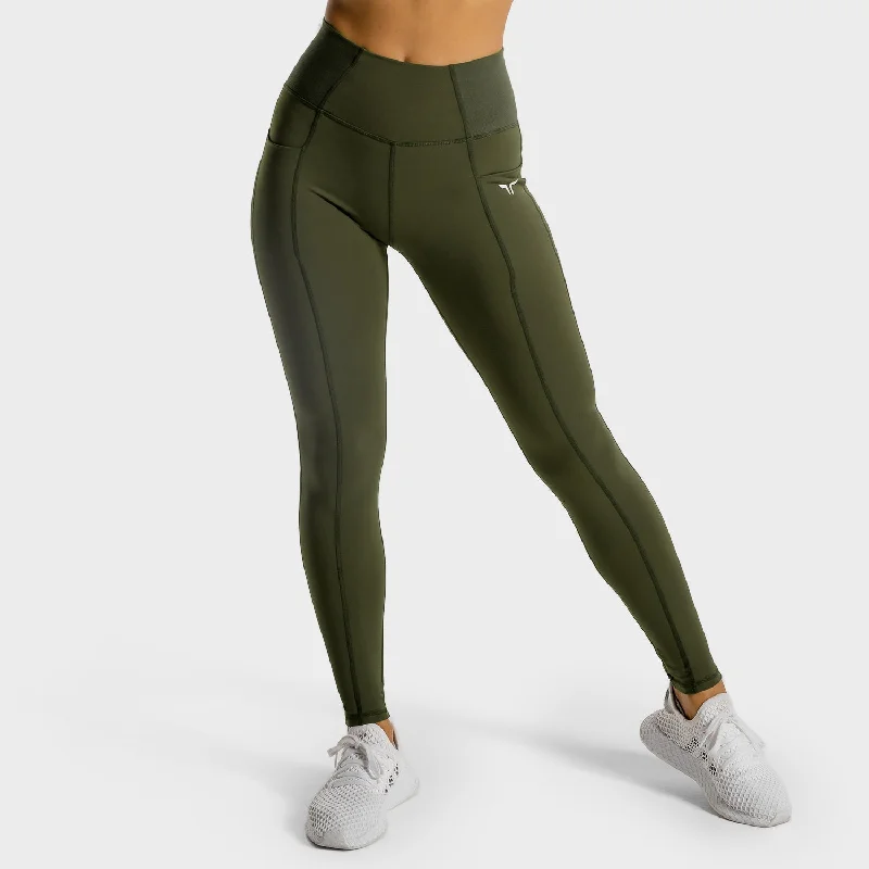 Core Leggings - Khaki Elegant Printed Leggings with Pockets