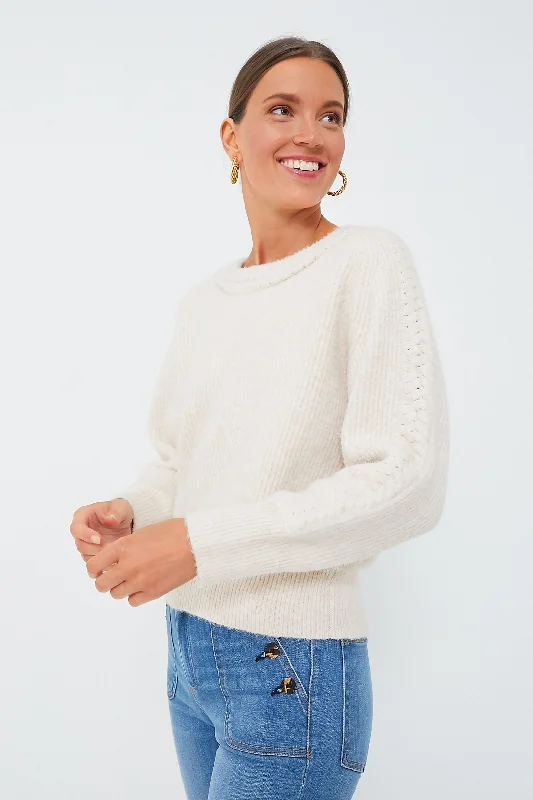 Cream Braided Harlow Sweater Hooded Caped Shawl Collar