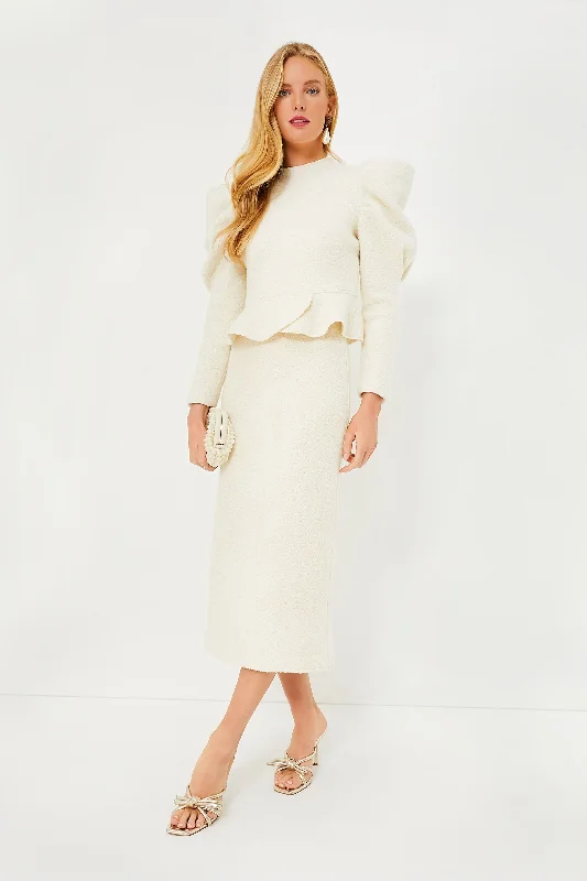 Cream Pia Peplum Sweater Seamless Knitted Crochet