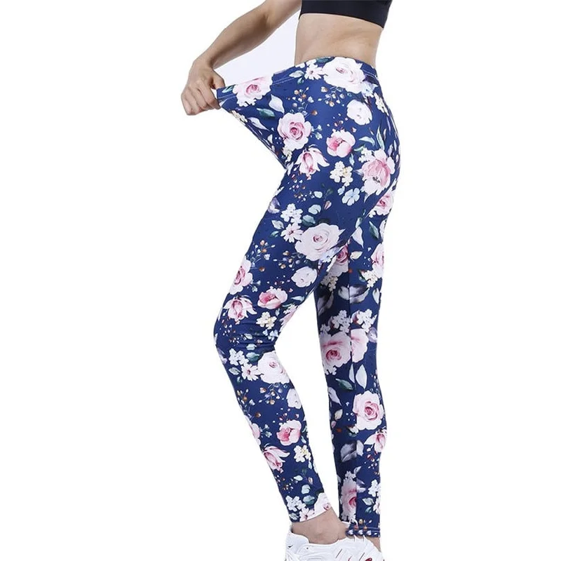 CUHAKCI New Petal Digital Color Printing Leggings Punk Women Leggins Stretchy Trousers Casual Pants Stylish Sporty Performance Leggings