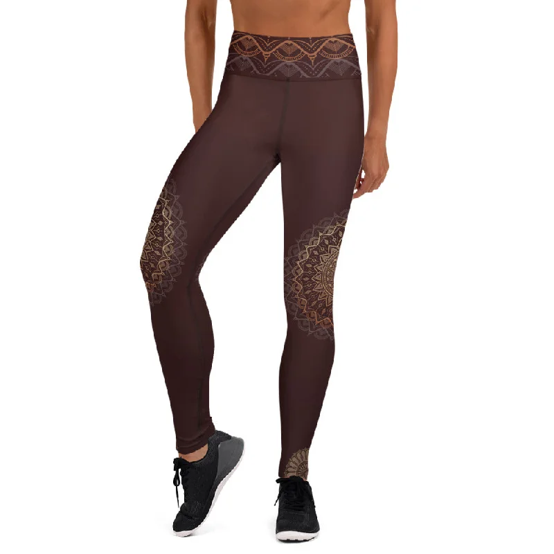 Sandalwood Mandala High Waist Yoga Leggings Elegant Black Leggings