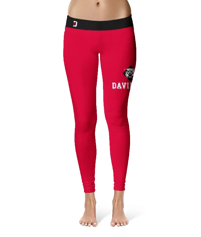 Davidson College Wildcats Game Day Logo on Thigh Red Yoga Leggings for Women by Vive La Fete Stylish Compression Fit Leggings