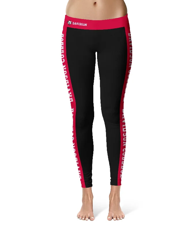 Davidson College Wildcats Game Day Red Stripes Black Yoga Leggings for Women by Vive La Fete Cozy Textured Workout Leggings