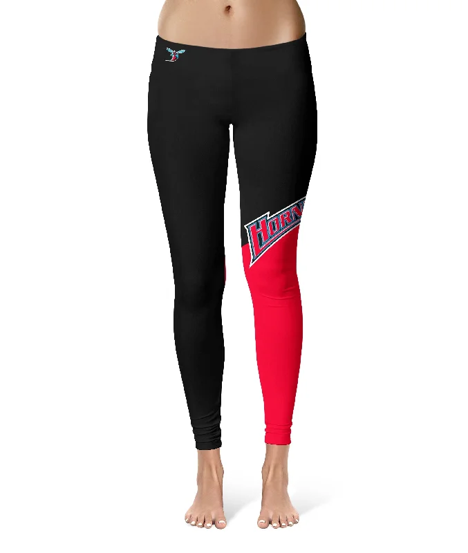 Delaware State Hornets Game Day Leg Color Block Red Black Yoga Leggings for Women by Vive La Fete Stylish Patterned Active Leggings