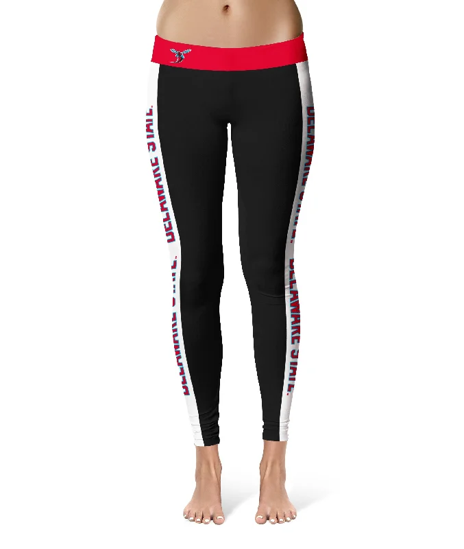 Delaware State Hornets Game Day White Stripes Black Yoga Leggings for Women by Vive La Fete Elegant Textured Leggings