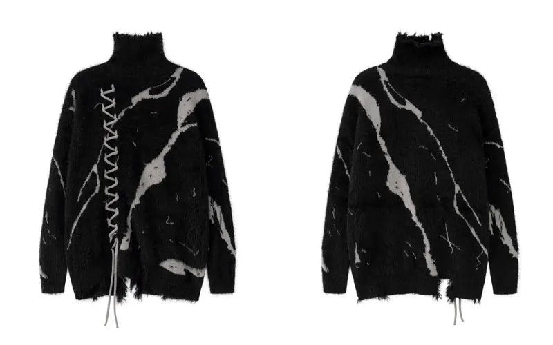 Unisex Distressed Turtleneck Sweater Thin Thick Dense
