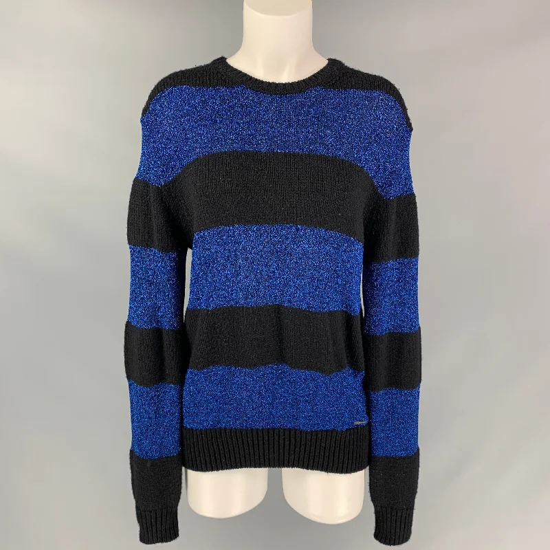 DSQUARED2 Size M Black & Blue Metallic Wool Blend Crew-Neck Sweater Thin Thick Dense