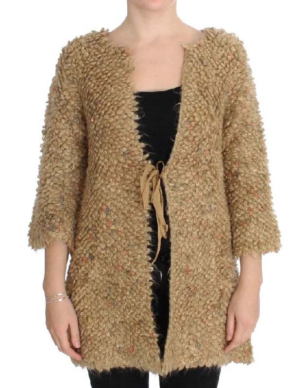 Elegant Beige Sweatercoat Cape Fitted Loose Oversized