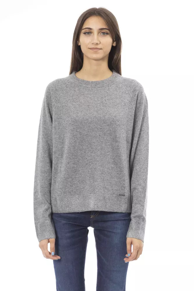 "Gray Wool Women's Sweater" Glossy Satin Silk