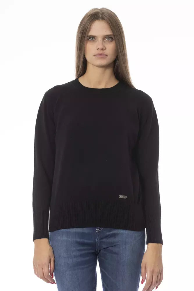 Black Wool Women Sweater Elegant Classic Vintage