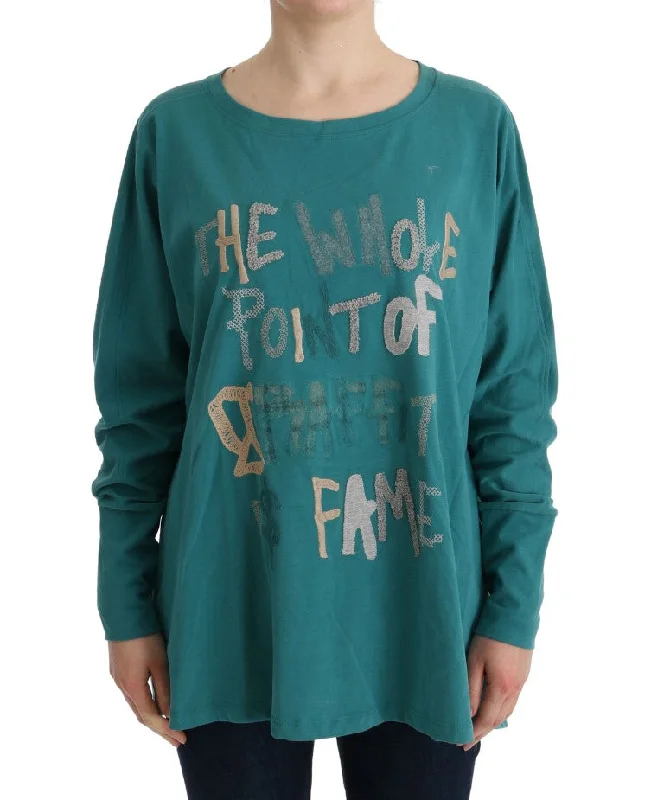 Elegant Crewneck Cotton Sweater in Green Terry Blend Velvet Blend Canvas Blend