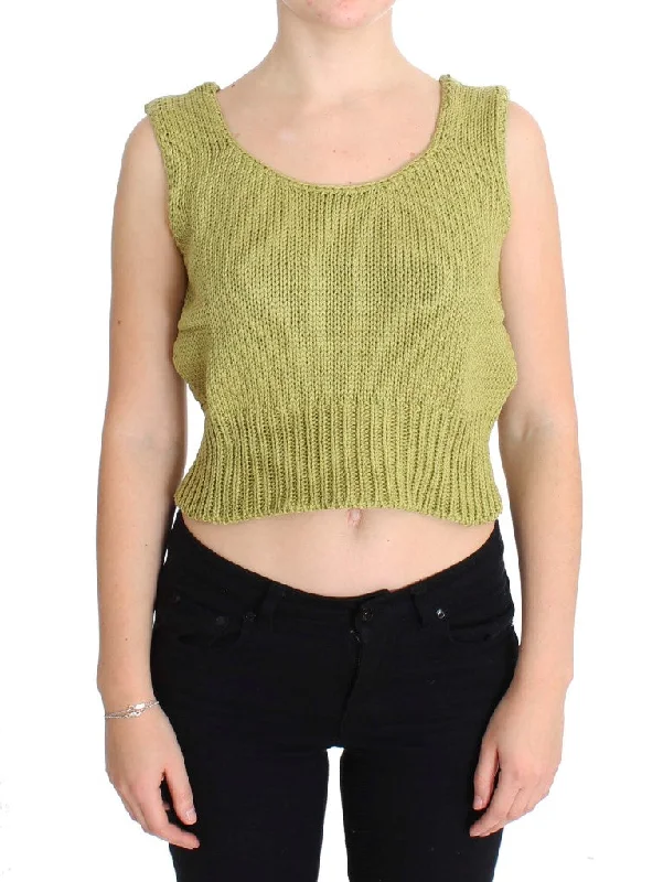 Elegant Green Knit Sleeveless Vest Sweater Tailored Straight A-Line