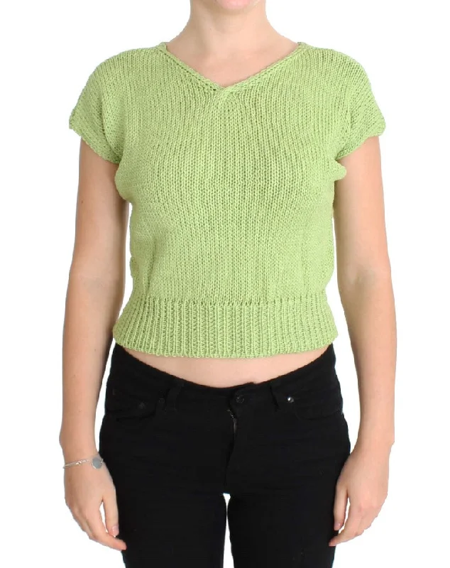 Elegant Green Knitted Sleeveless Vest Sweater Collared Crew Neck Turtle Neck