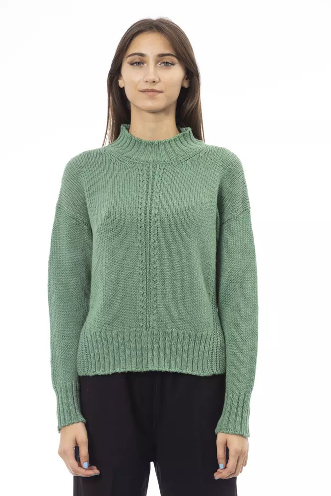 Green Wool Women Sweater Slim Fit Regular Fit Oversized
