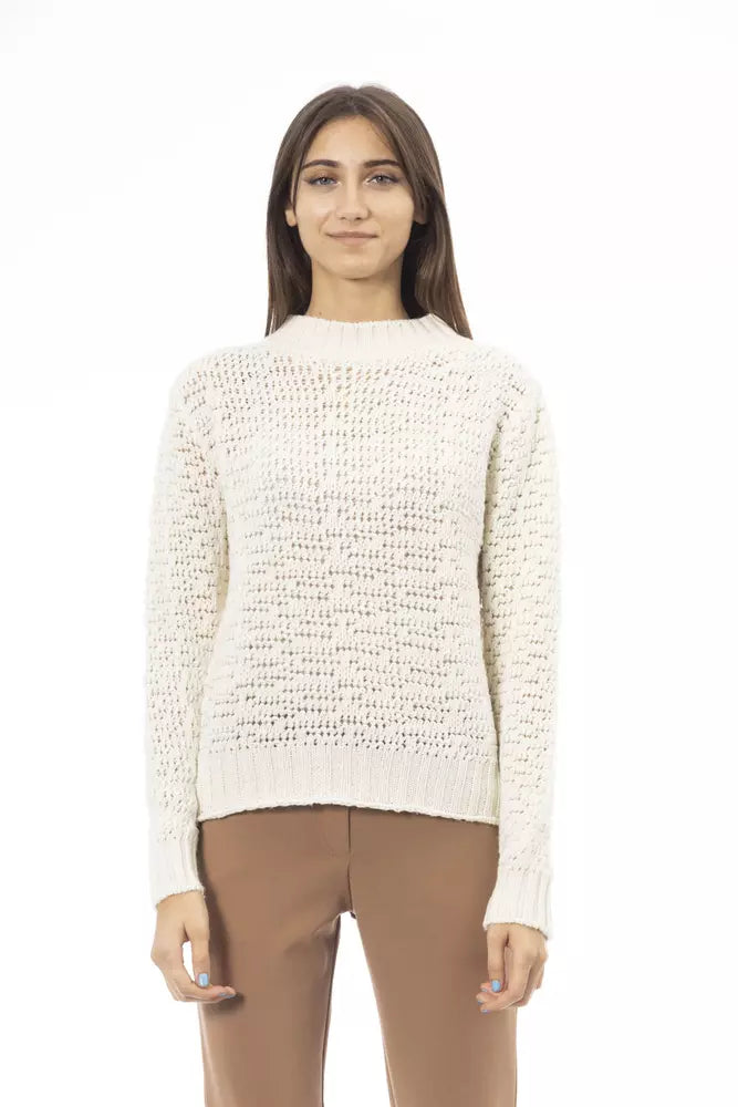White Polyamide Women Sweater Plaid Sweater Polka Dot Checkered