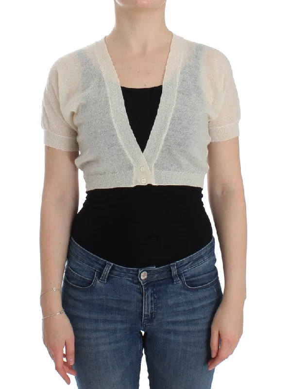 Elegant Off-White Cropped Alpaca-Wool Blend Sweater Stylish Fashionable Trendy