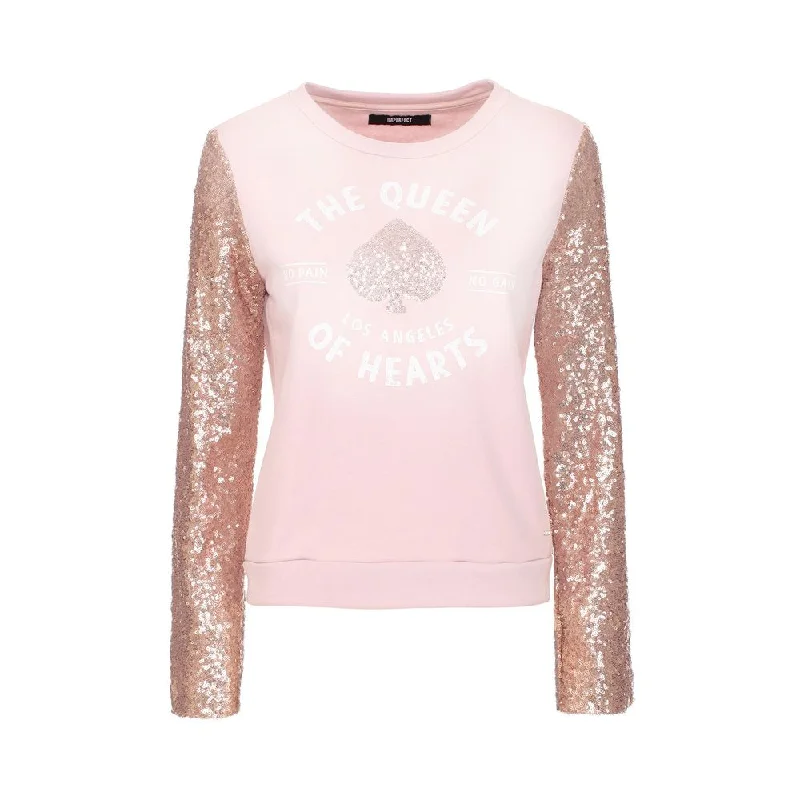 Pink Cotton Women Sweater Elegant Classic Vintage