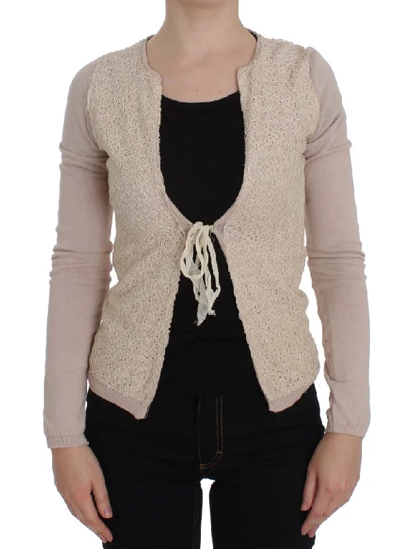 Elegant Pink Wrap Sweater Cotton Knit Beaded Sweater Sequined Faux Fur