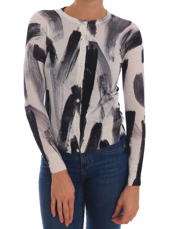 Elegant Silk Stroke-Pattern Sweater High Neck Crew Neck V-Neck