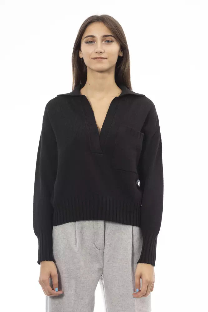 Black Wool Women Sweater Machine Wash Dry Clean Hand Wash