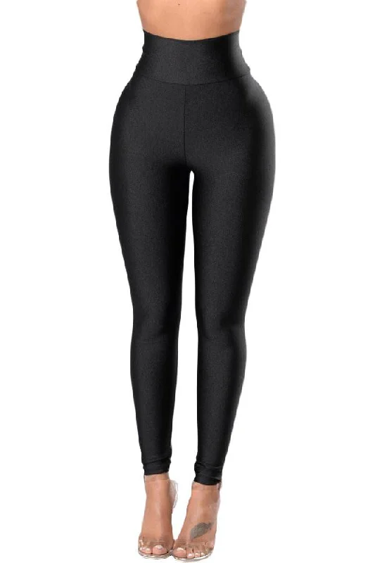 Black High Rise Tight Leggings with Waist Cincher Fashionable High-Rise Workout Leggings