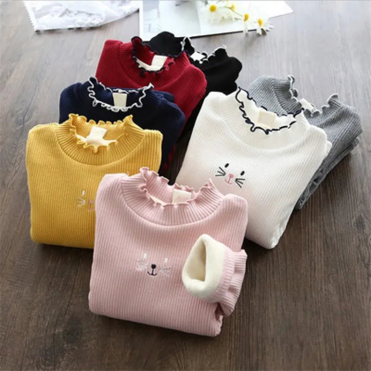 Fashion Girls Sweaters 2023 New Winter Children Clothes Cartoon Kids Tops Warm Velvet Thick Kids Sweater Girls Outwear Sweater Embroidered Appliqued Beaded