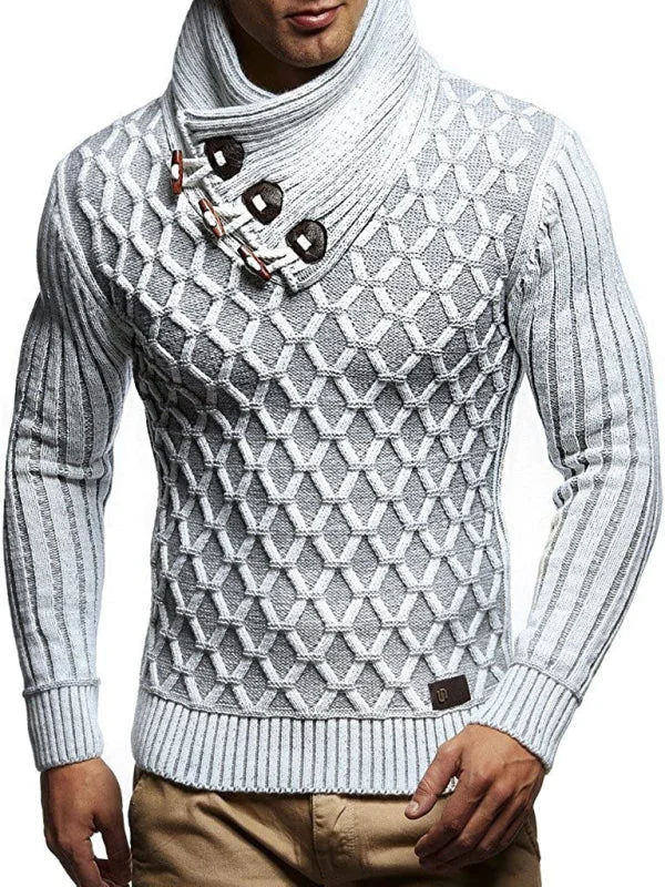 FZ men's leather buttoned turtleneck loose Sweater coat Turtle Neck Boat Neck Asymmetrical Neck FZ men's leather buttoned turtleneck loose Sweater coat Turtle Neck Boat Neck Asymmetrical Neck