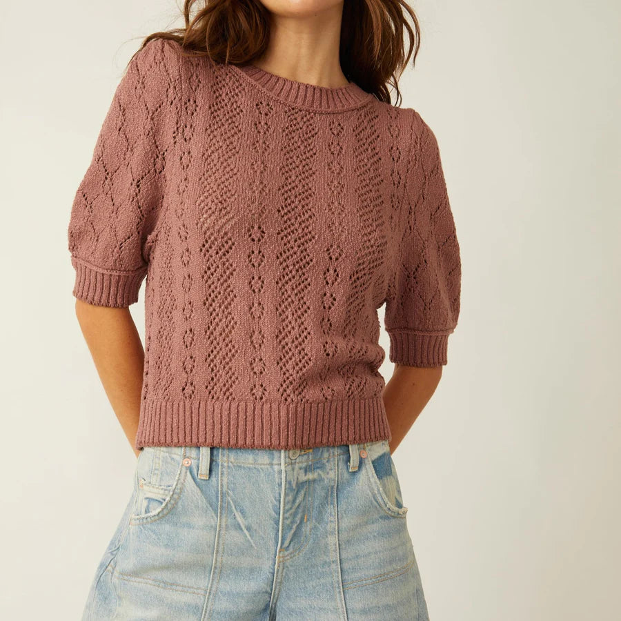 Free People Eloise Sweater - Antique Oak Combo Houndstooth Herringbone Solid
