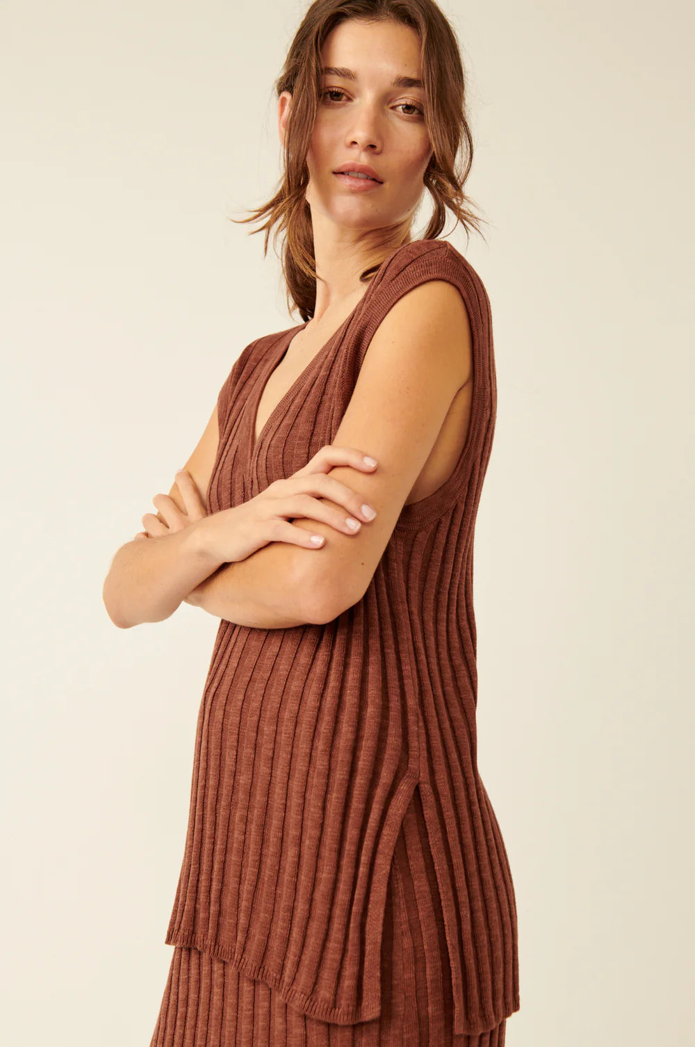 Free People Veda Sweater Set - BROWN OWL Long Sweater Short Sweater Cropped Sweater