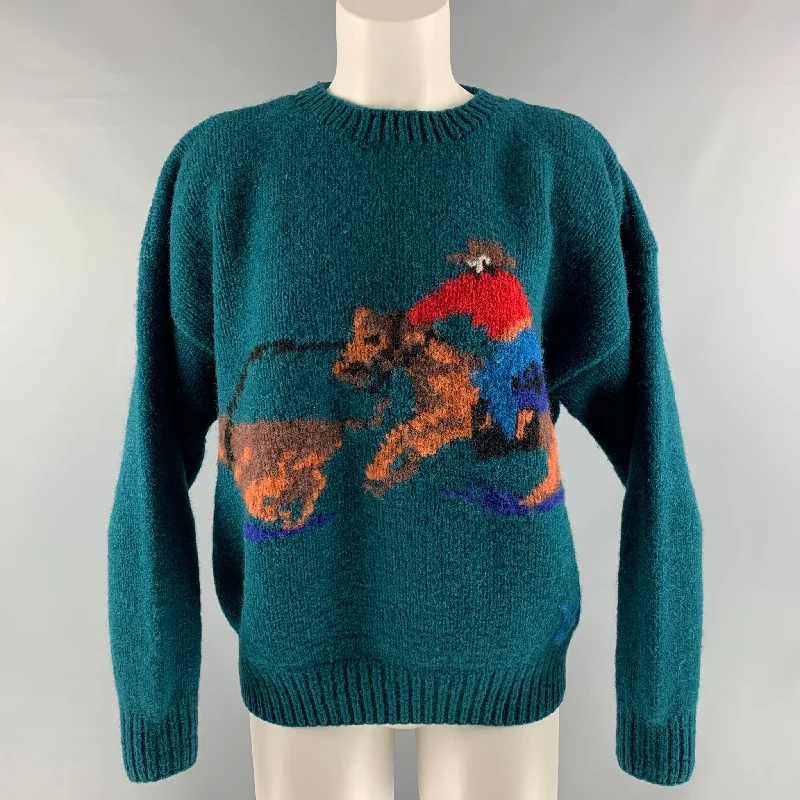 Vintage GAP 1989 Size M Green Wool Brown Oversized Cowboy Sweater Iron Safe Non-Iron Wrinkle Free