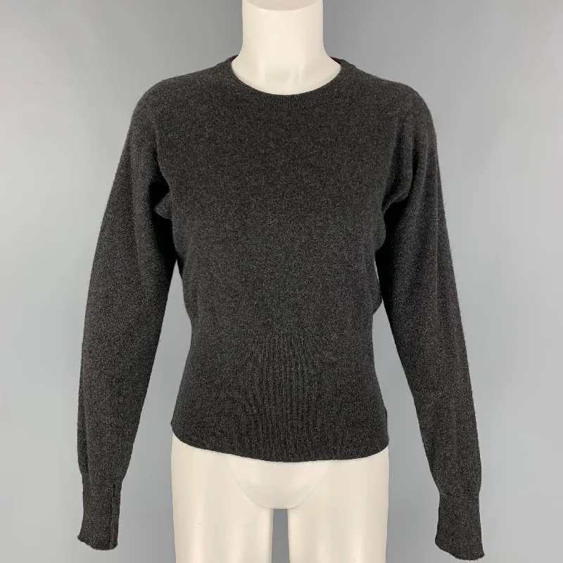 GLORIA SACHS Size M Charcoal Cashmere Crew-Neck Sweater Chenille Fabric Brocade Fabric Lace Fabric