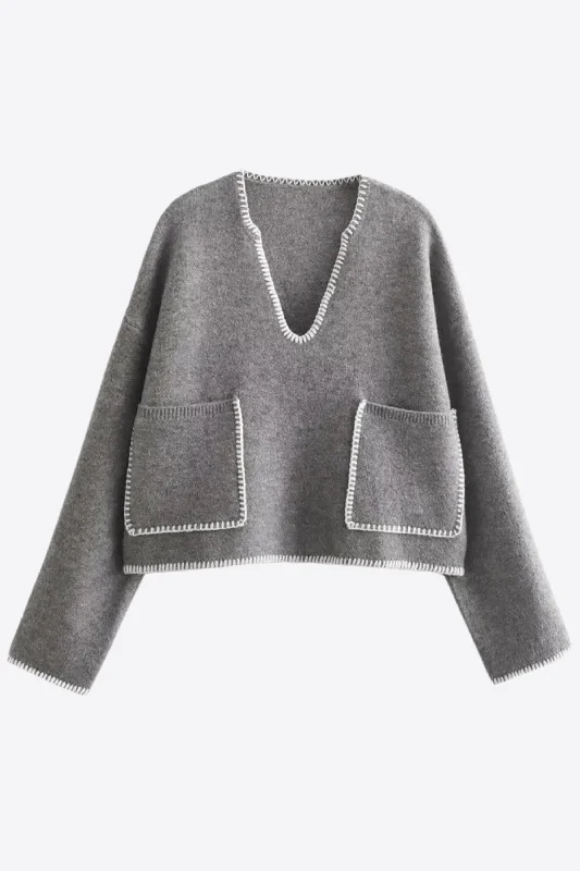 Griselda - V Neck Sweater Glossy Satin Silk