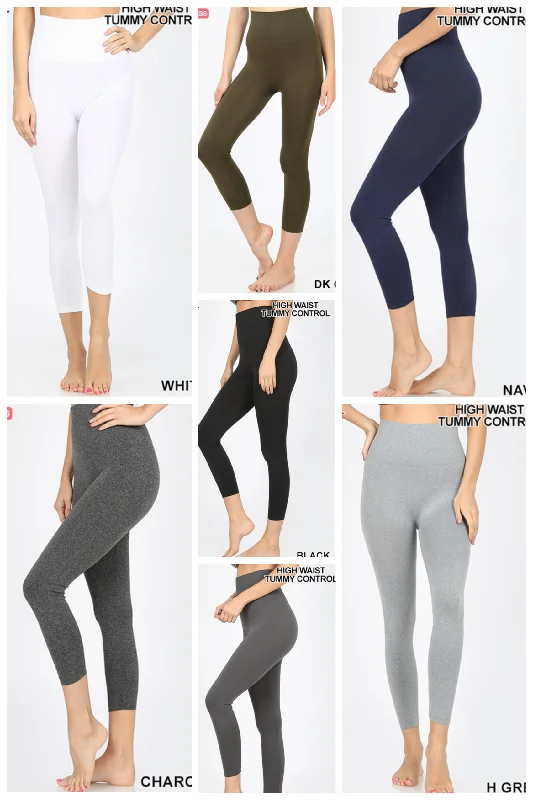 High Waist Tummy Control Seamless Capri Legging Stylish Side-Stripe Leggings