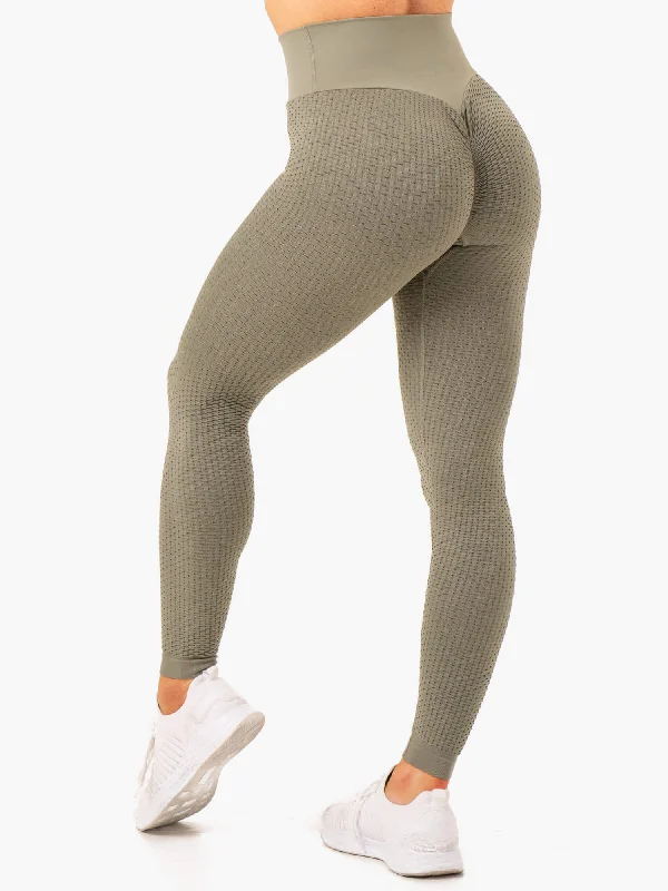 Honeycomb Scrunch Seamless Leggings - Khaki Cozy Ribbed Leggings