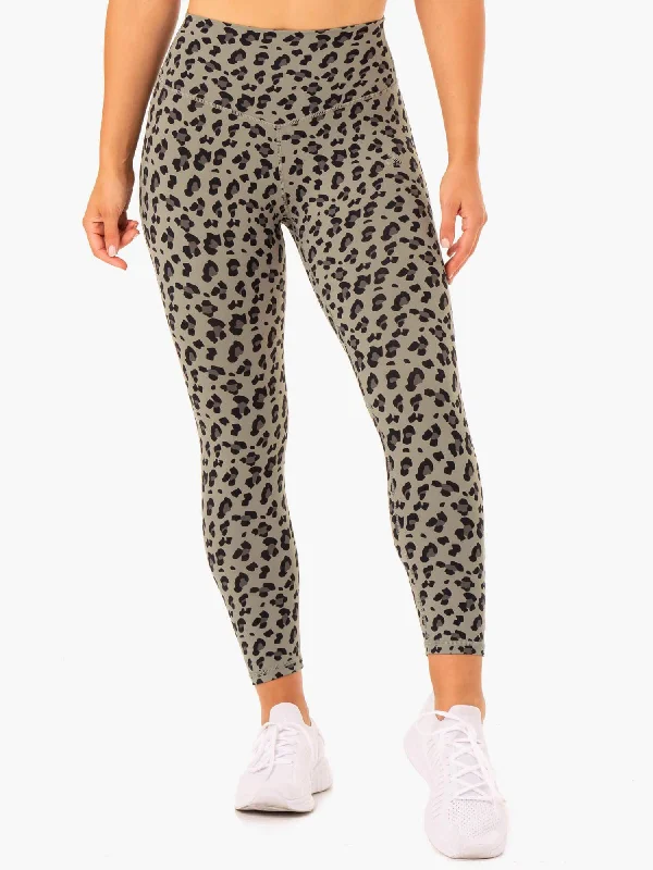 Hybrid Full Length Leggings - Khaki Leopard Stylish High-Waisted Leggings