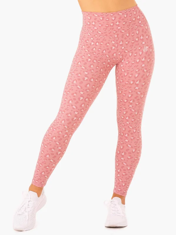 Hybrid Full Length Leggings - Pink Leopard Fashionable Lacy Detail Leggings