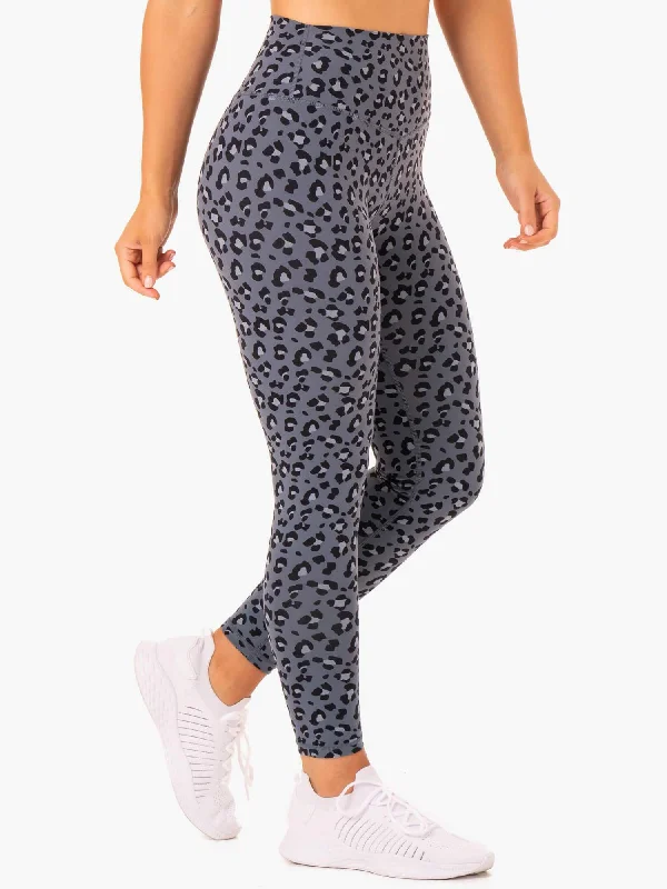 Hybrid Full Length Leggings - Steel Blue Leopard Stylish Capri Leggings