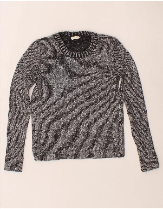 J. CREW Womens Crew Neck Jumper Sweater UK 10 Small Grey Wool Lace Blend Ribbed Blend Corduroy Blend