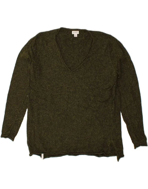 J. CREW Womens V-Neck Jumper Sweater UK 14 Medium Green Cotton Denim Fabric Leather Fabric Suede Fabric