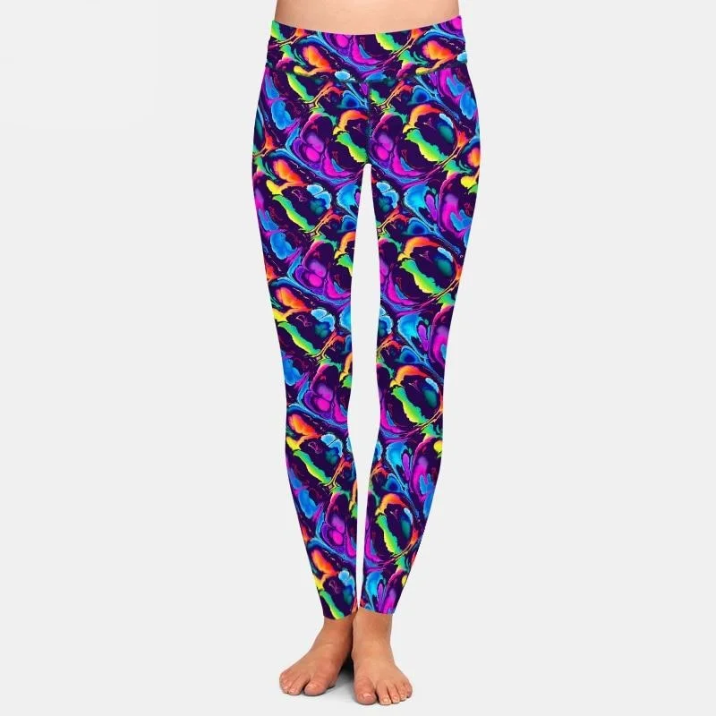 Ladies 3D Vivid Vibrant Blob Shapes Printed Leggings Stylish Printed Sport Leggings