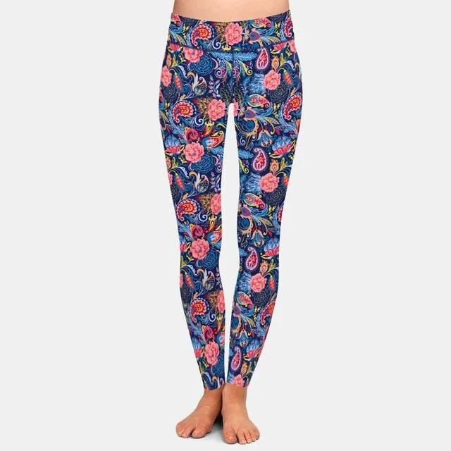 Ladies Beautiful Paisley Floral Style Printed Leggings Stylish Printed Stretch Leggings