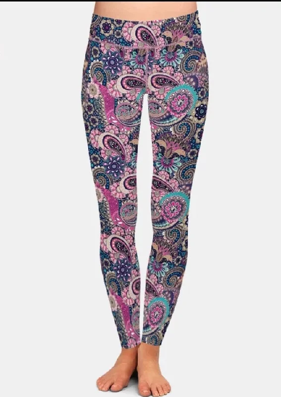 Ladies Beautiful Pastel Paisley Printed Leggings Trendy Patterned Leggings